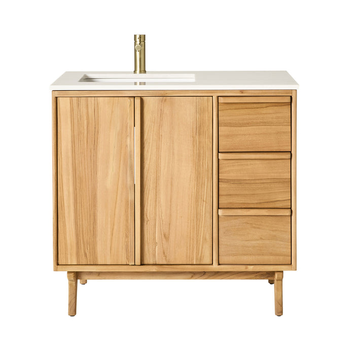 Remi Single Bathroom Vanity Teak with Stone Top 910mm Package
