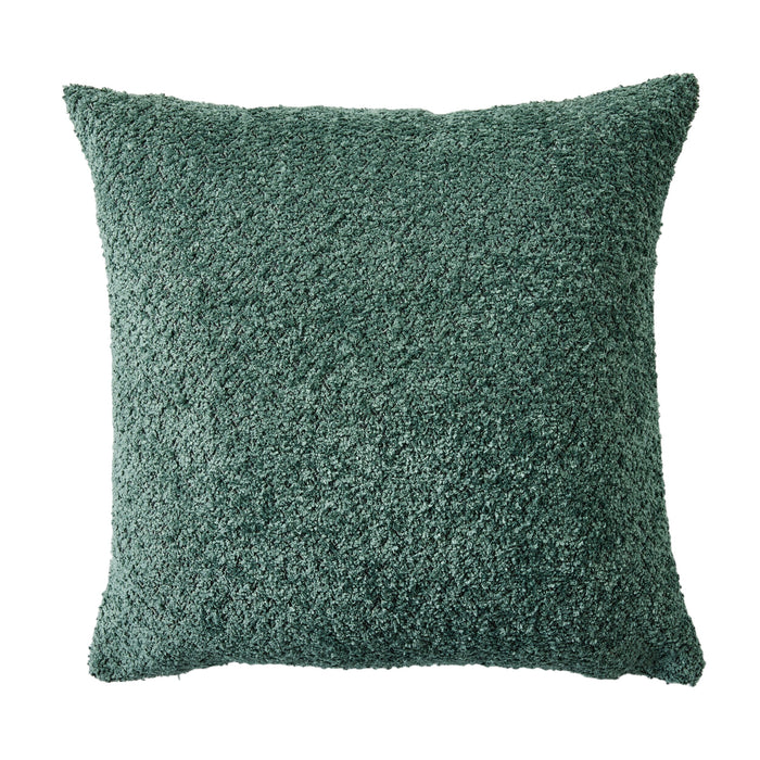 The Byron Boucle Cushion Forest 45x45cm, a square cushion in forest green, is shown against a white background to highlight its textured polyester boucle fabric.
