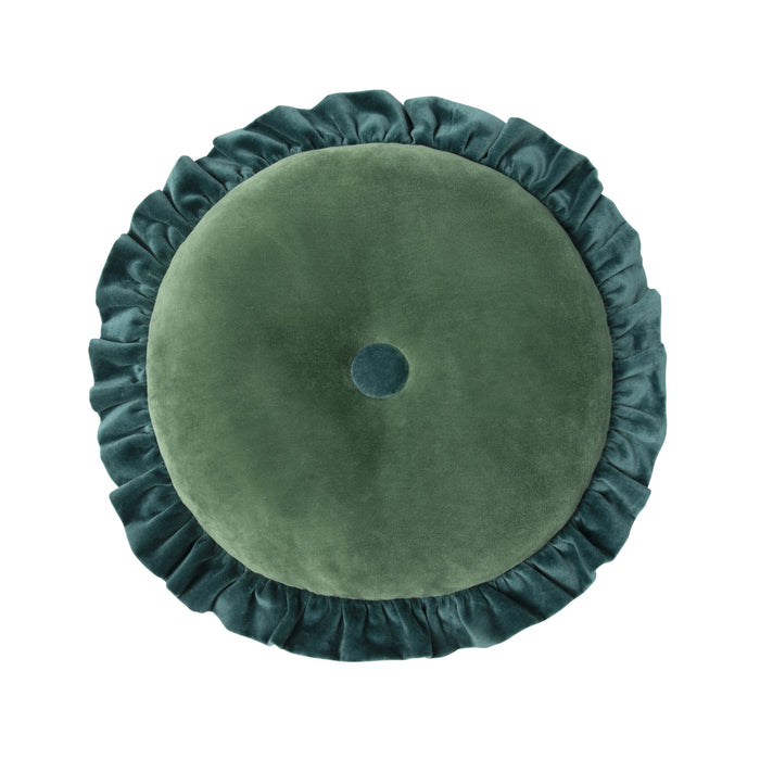 Wildkind Round Ruffle Velvet Cushion Evergreen 40cm
