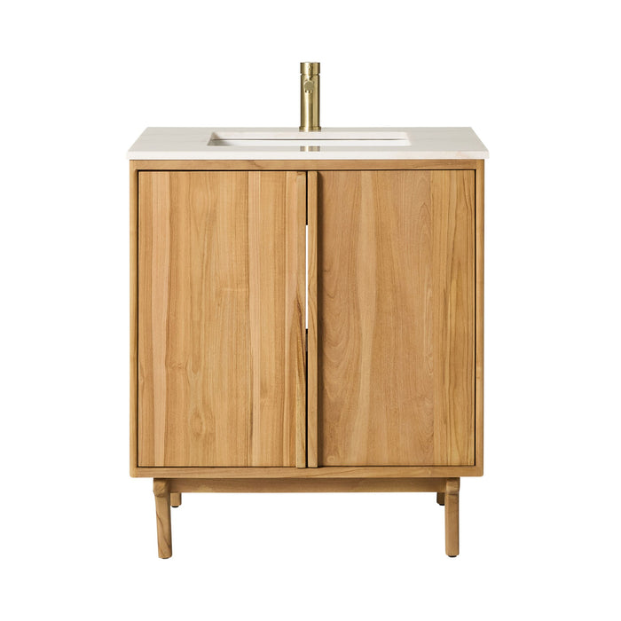 Remi Single Bathroom Vanity Teak with Stone Top 760mm Package