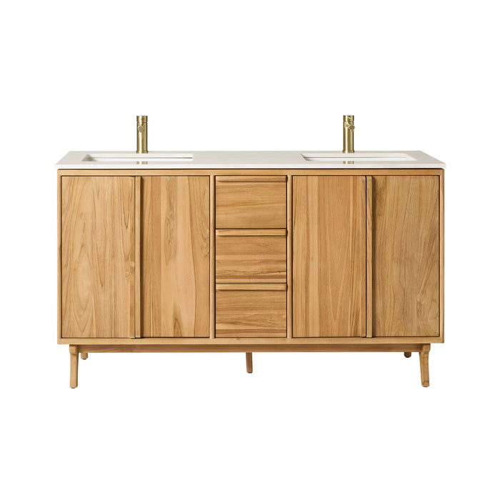 Remi Double Bathroom Vanity Teak with Stone Top 1510mm Package