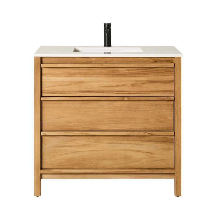 Oliver Single Bathroom Vanity Teak with Stone Top 910mm Package