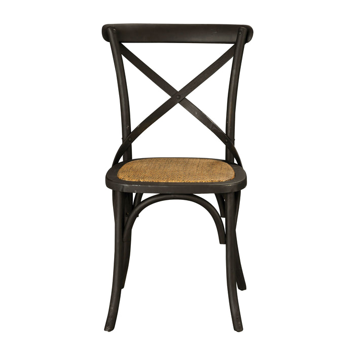 The Provincial Cross Back Dining Chair Black features a cross-back metal frame and woven cane seat, ideal for introducing Paris cafe charm into any dining area.