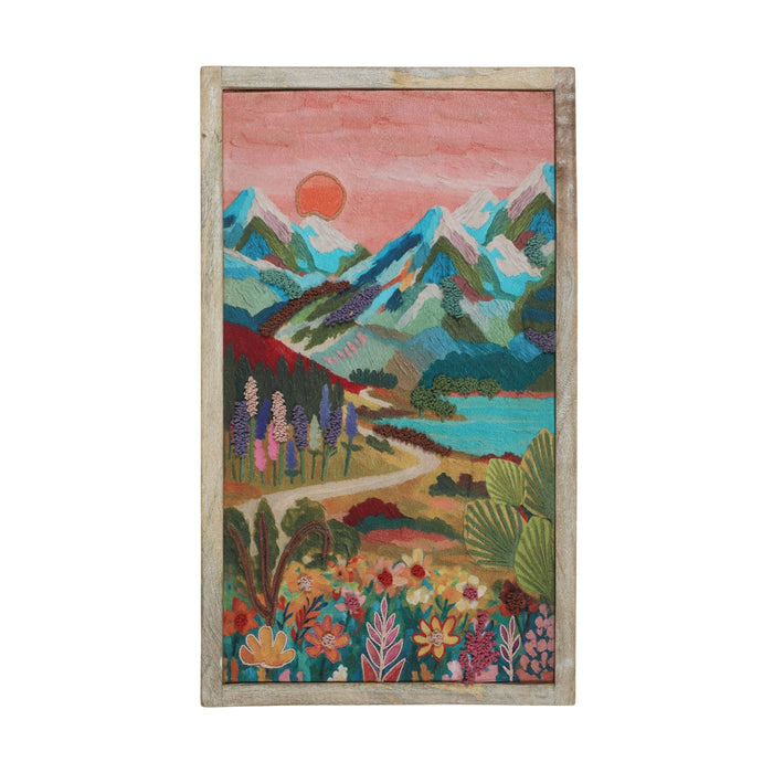 Crimson Horizon Embroidered Wall Art 36x61cm