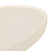 Close-up of the Lani Oval Coffee Table (120 x 39 x 65cm) featuring a smooth, rounded mango wood surface with a white wash finish and a slightly raised edge against a white background.
