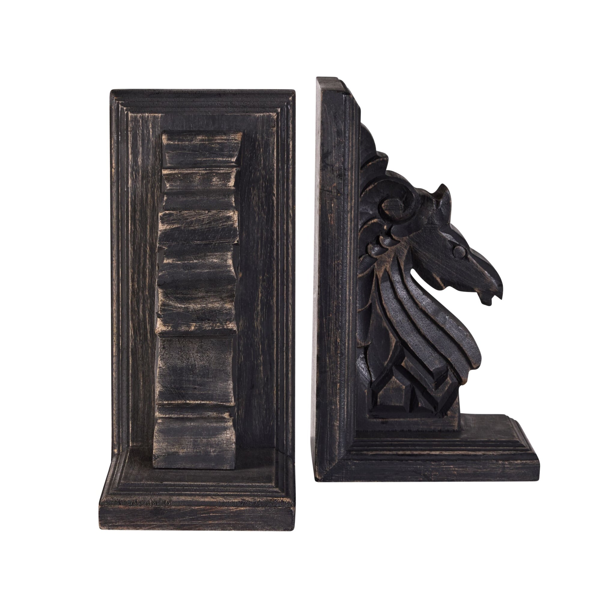 Midnight Stallion Wooden Bookends