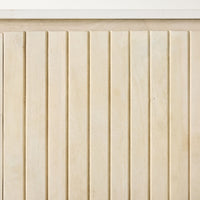 Vertical white-washed mango wood slats with slim gaps sit beneath a smooth marble top, enhancing the elegance of the Deva 4 Door Buffet 170 x 80 x 43cm.