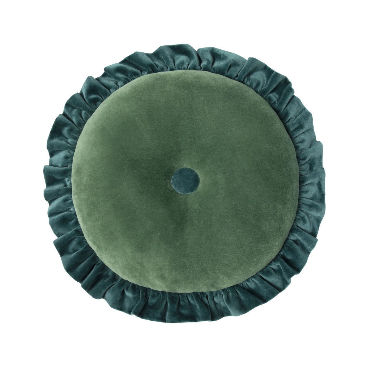 Wildkind Round Ruffle Velvet Cushion Evergreen 40cm