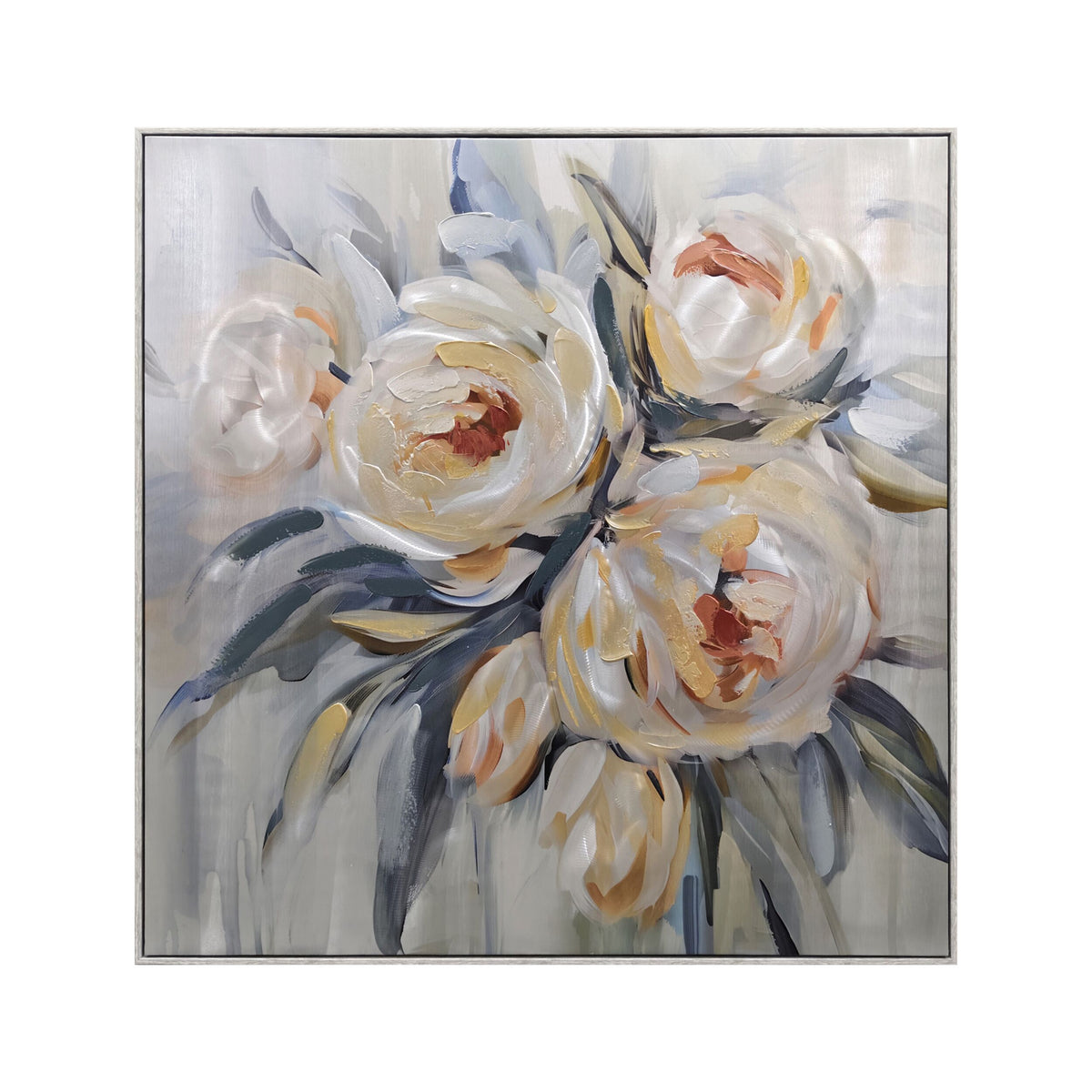 Metallic English Roses Framed Textured Print 100x100cm