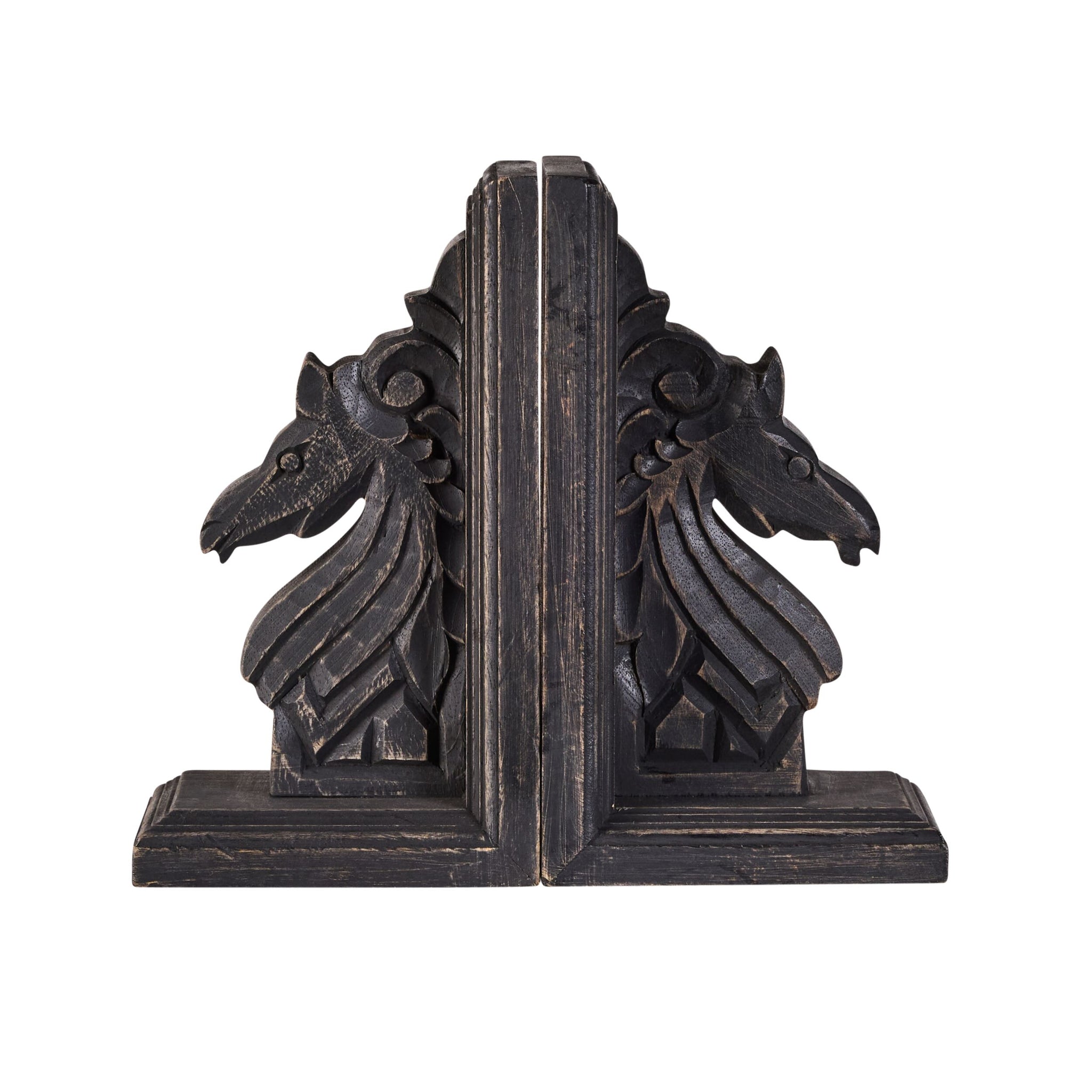 Midnight Stallion Wooden Bookends