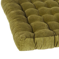 Close-up of the Samy Cotton Velvet Olive Green Seat Cushion, showcasing its soft, quilted texture in plush velvet.