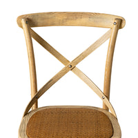 The Provincial Cross Back Dining Chair Natural Oak features an X-shaped backrest and woven seat in French Provincial style, photographed against a white background.