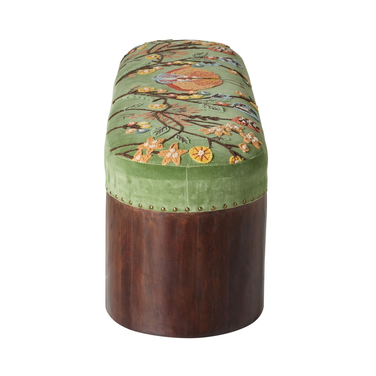 Freya Embroidered Bench Green Velvet