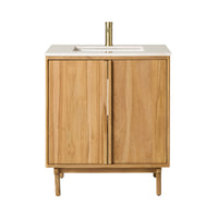 Remi Single Bathroom Vanity Teak with Stone Top 760mm Package