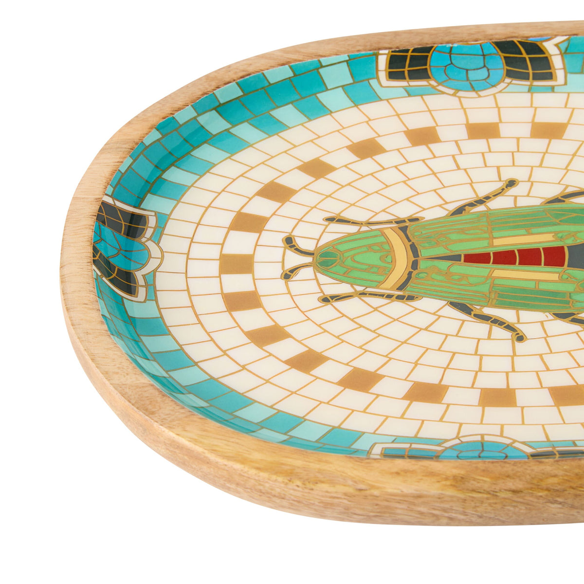 Mystic Scarab Mango Wood Oval Platter 30cm