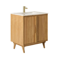 Remi Single Bathroom Vanity Teak with Stone Top 760mm Package