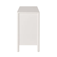 Side view of the Spintara 6 Drawer Low Chest in white, featuring a plain rectangular design with rounded legs and clean lines, shown against a white background.