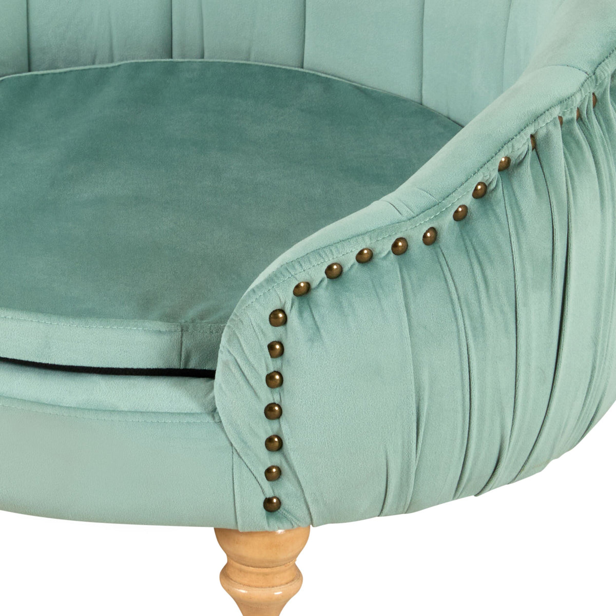 Antoinette Rouched Velvet Pet Bed Seafoam