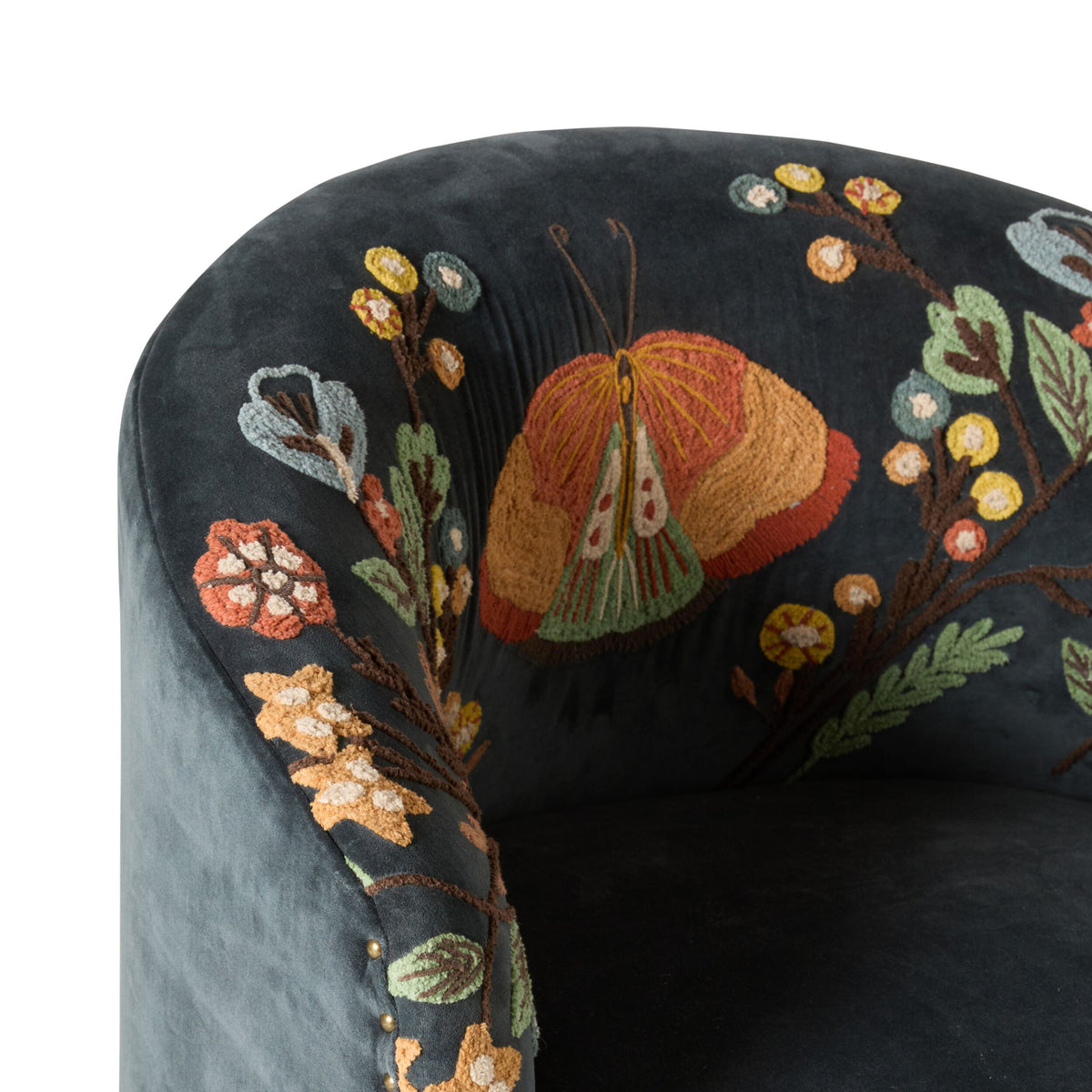 Freya Embroidered Occasional Chair Blue Velvet