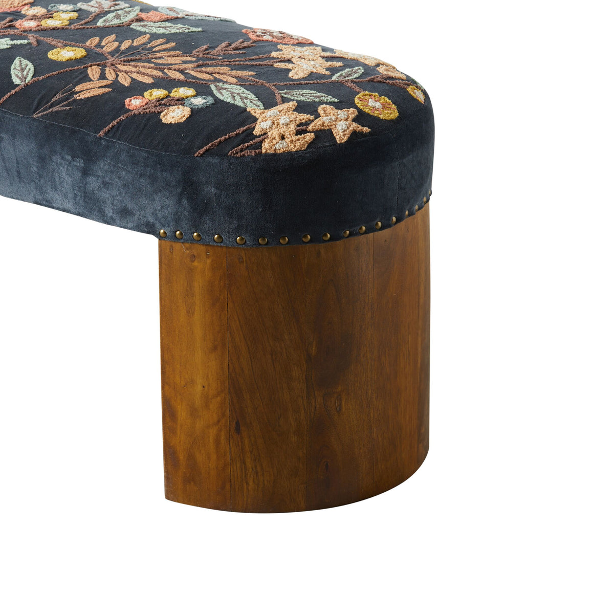 Freya Embroidered Bench Dark Blue Velvet