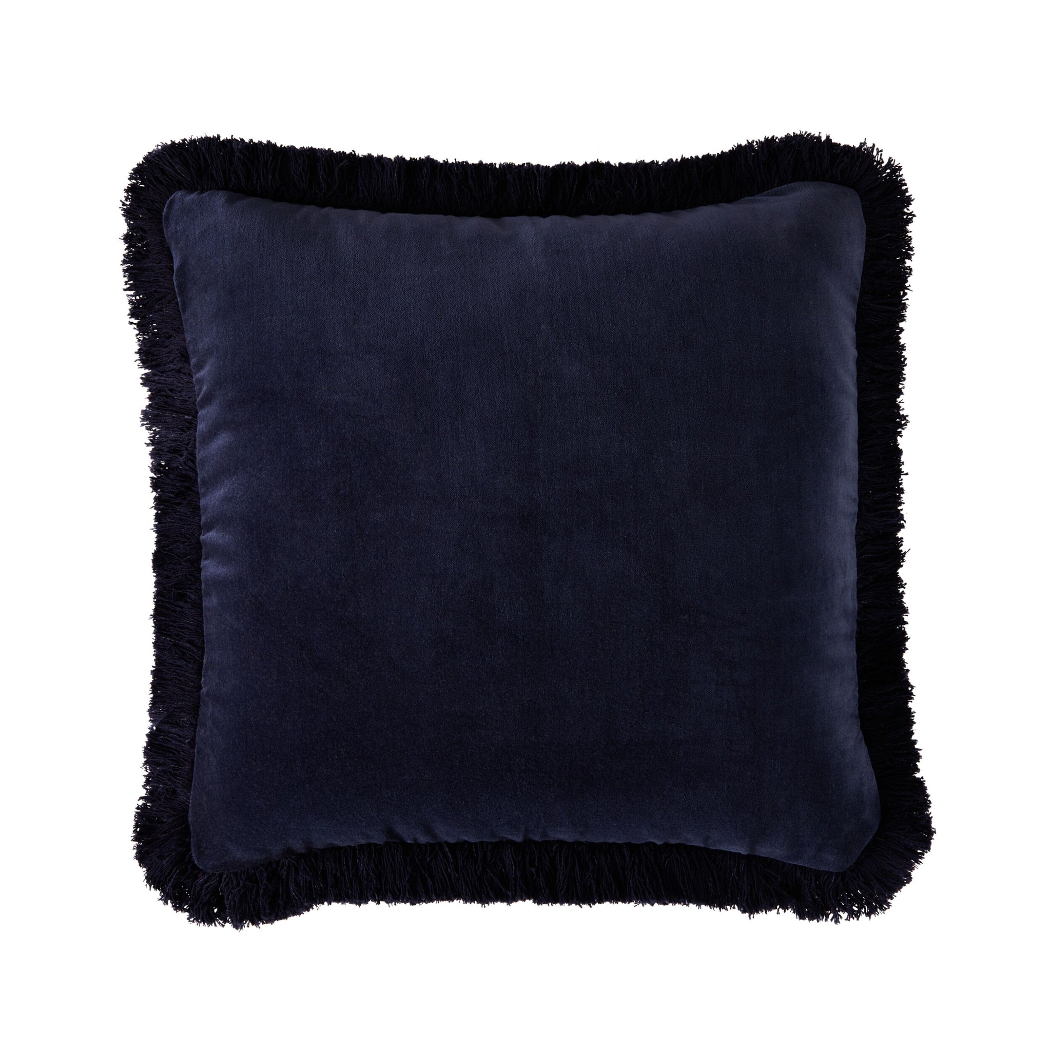Casa Fringed Velvet Cushion Navy 50x50cm