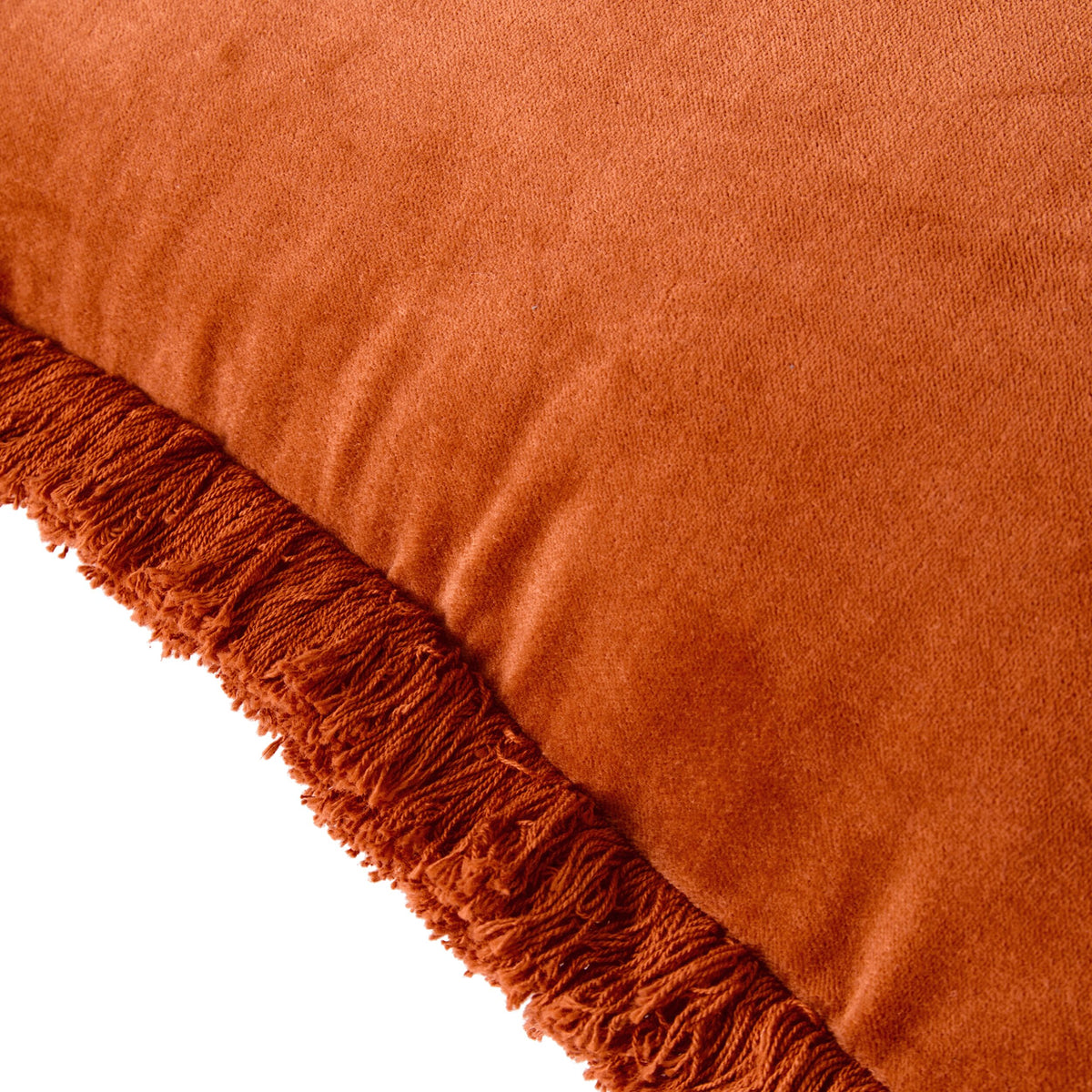 Casa Fringed Velvet Cushion Cinnamon 50x50cm
