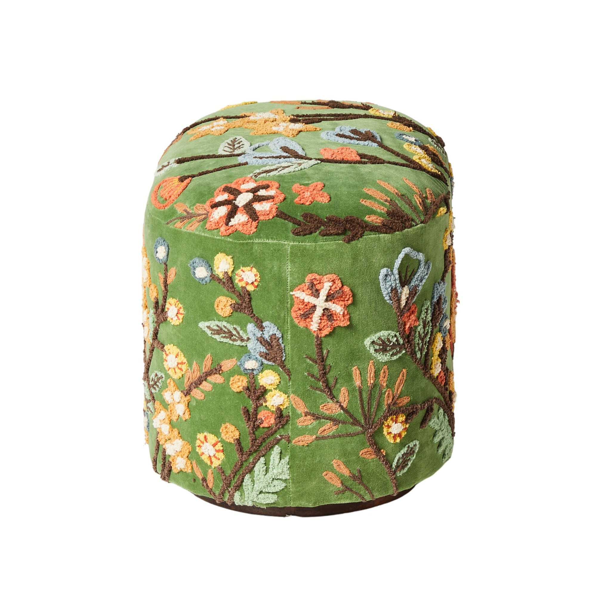 Freya Embroidered Ottoman Green Velvet
