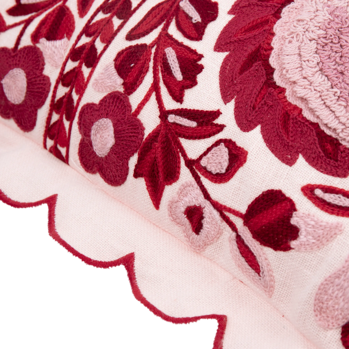 Stitch Folk Embroidered Cushion Berry 50x50cm