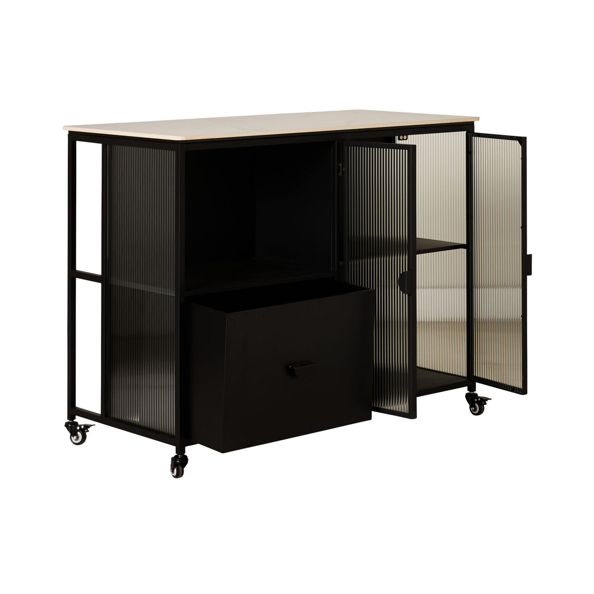 Nero Kitchen Island Bench with Drawer Black 120cm