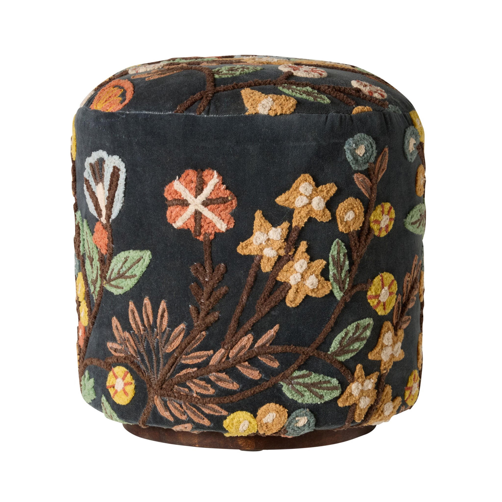 Freya Embroidered Ottoman Blue Velvet