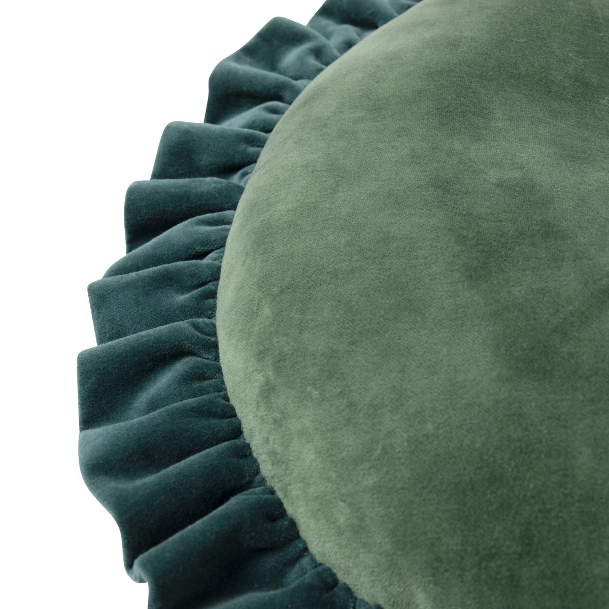 Wildkind Round Ruffle Velvet Cushion Evergreen 40cm