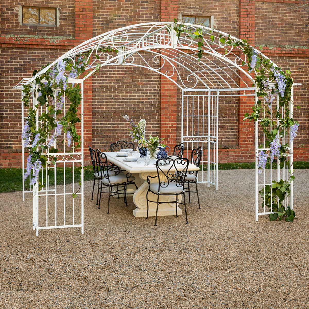 Versailles Gazebo Antique White with Light Grey Canopy
