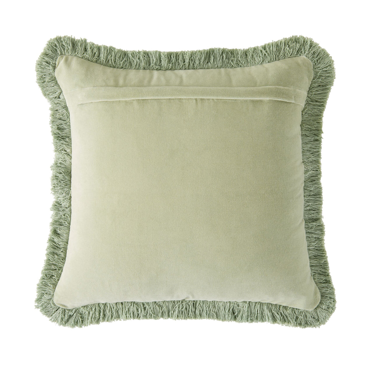 Casa Fringed Velvet Cushion Eucalyptus 50x50cm