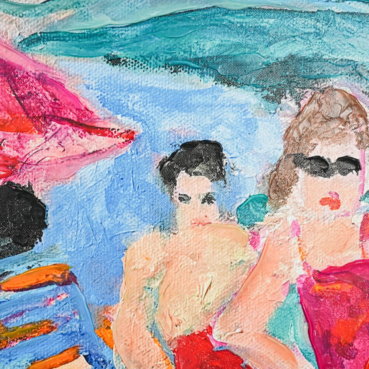 Bathing Ladies I Textured Framed Artwork 70x70cm