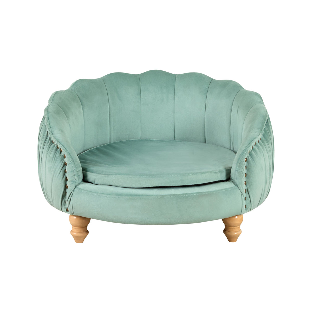 Antoinette Rouched Velvet Pet Bed Seafoam