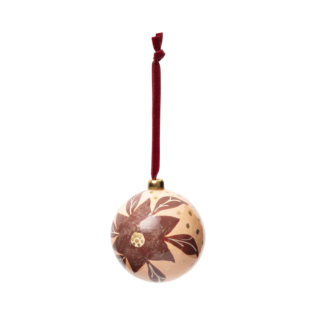 Heirloom Paper Mache Poinsettia Round Christmas Ornament Pink