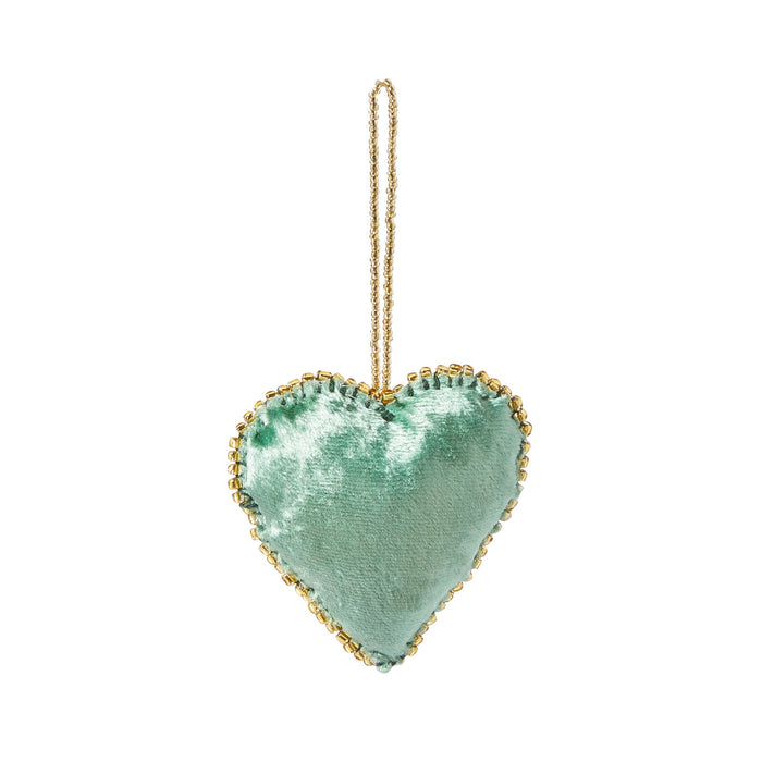 Velvet Heart Ornament Green 8cm