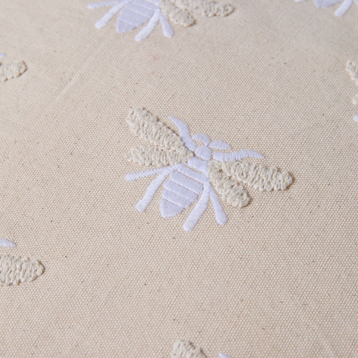 Stitch Honey Bee Embroidered Cushion Natural