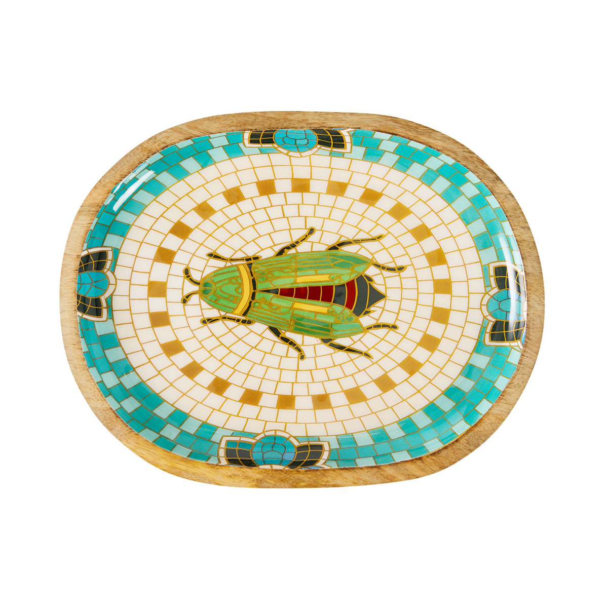 Mystic Scarab Mango Wood Oval Platter 30cm