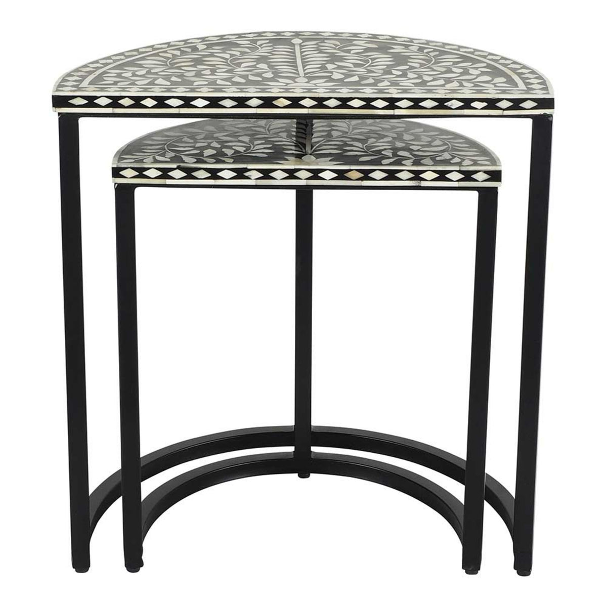 Bone Inlay Half Moon Side Table Black with Black Frame 53cm