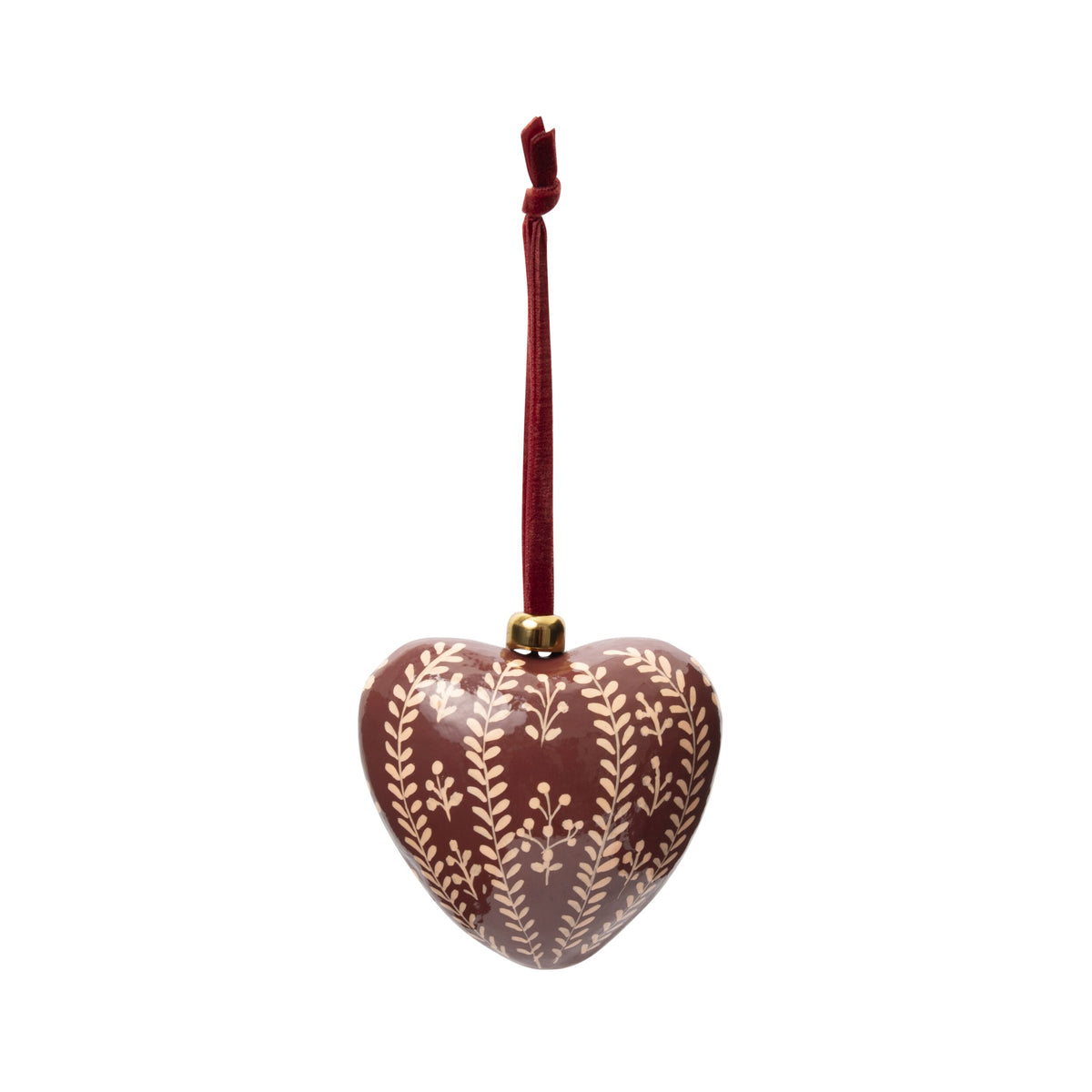 Heirloom Paper Mache Trailing Vine Heart Christmas Ornament Burgundy