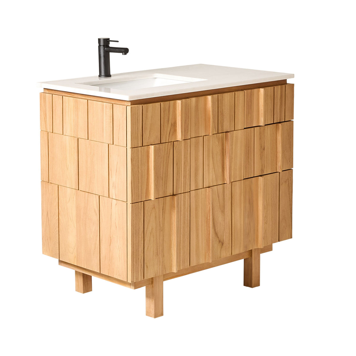 Asher Single Bathroom Vanity Teak with Stone Top 910mm Package