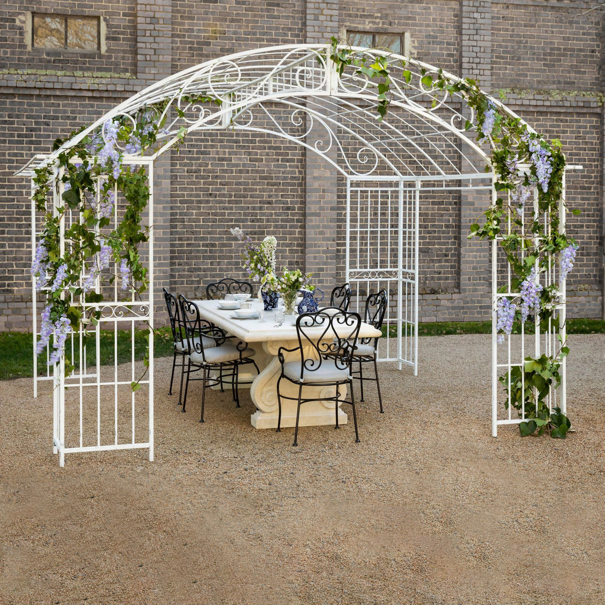 Versailles Gazebo Antique White with Light Grey Canopy