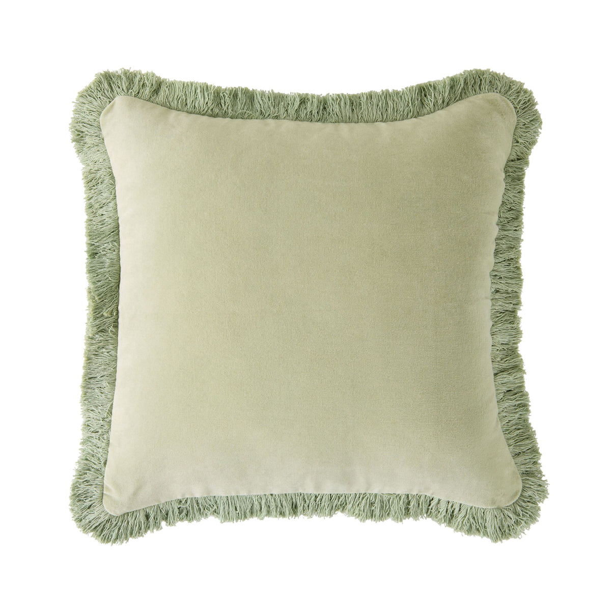 Casa Fringed Velvet Cushion Eucalyptus 50x50cm