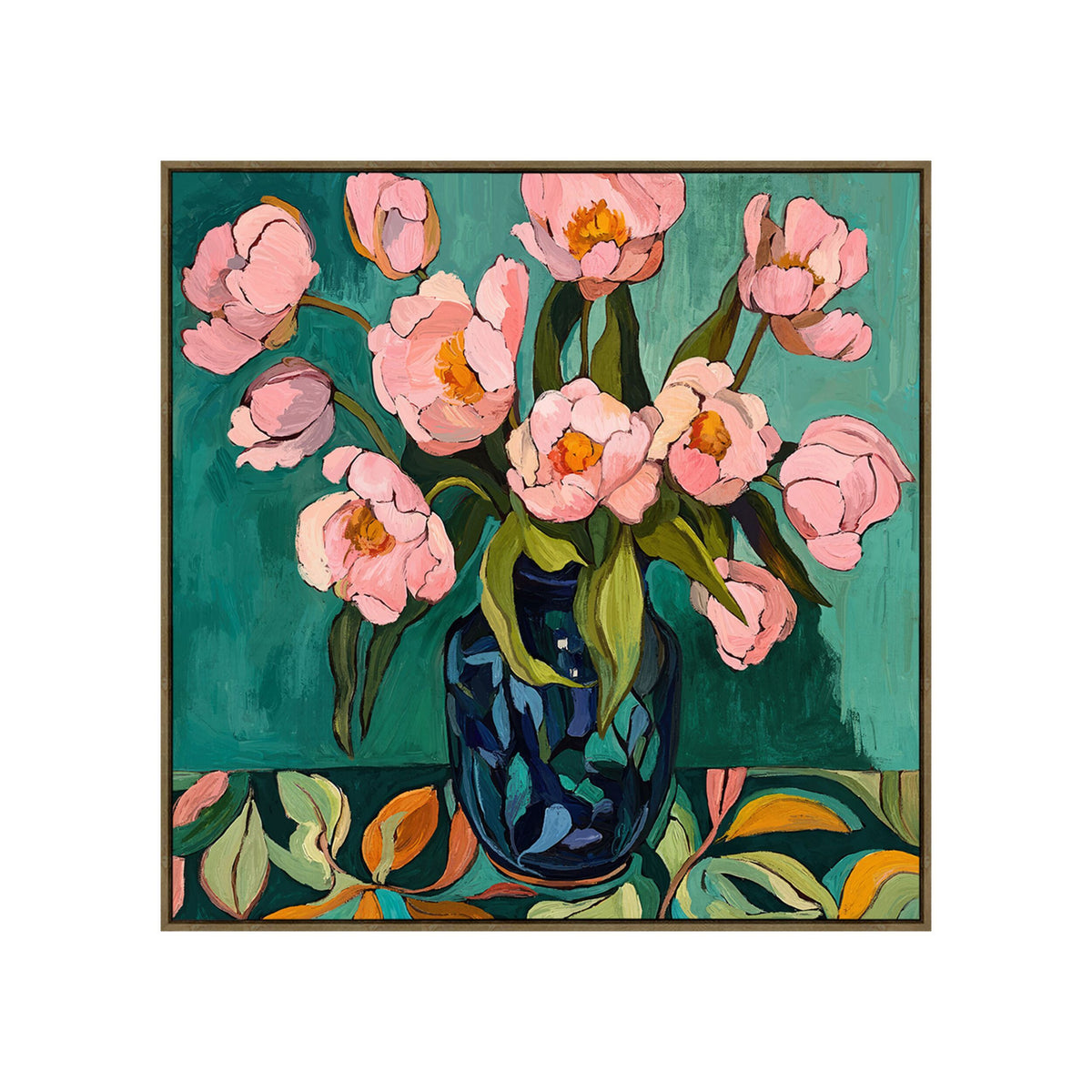 Blush in Bloom Framed Textured Painting 80x80cm