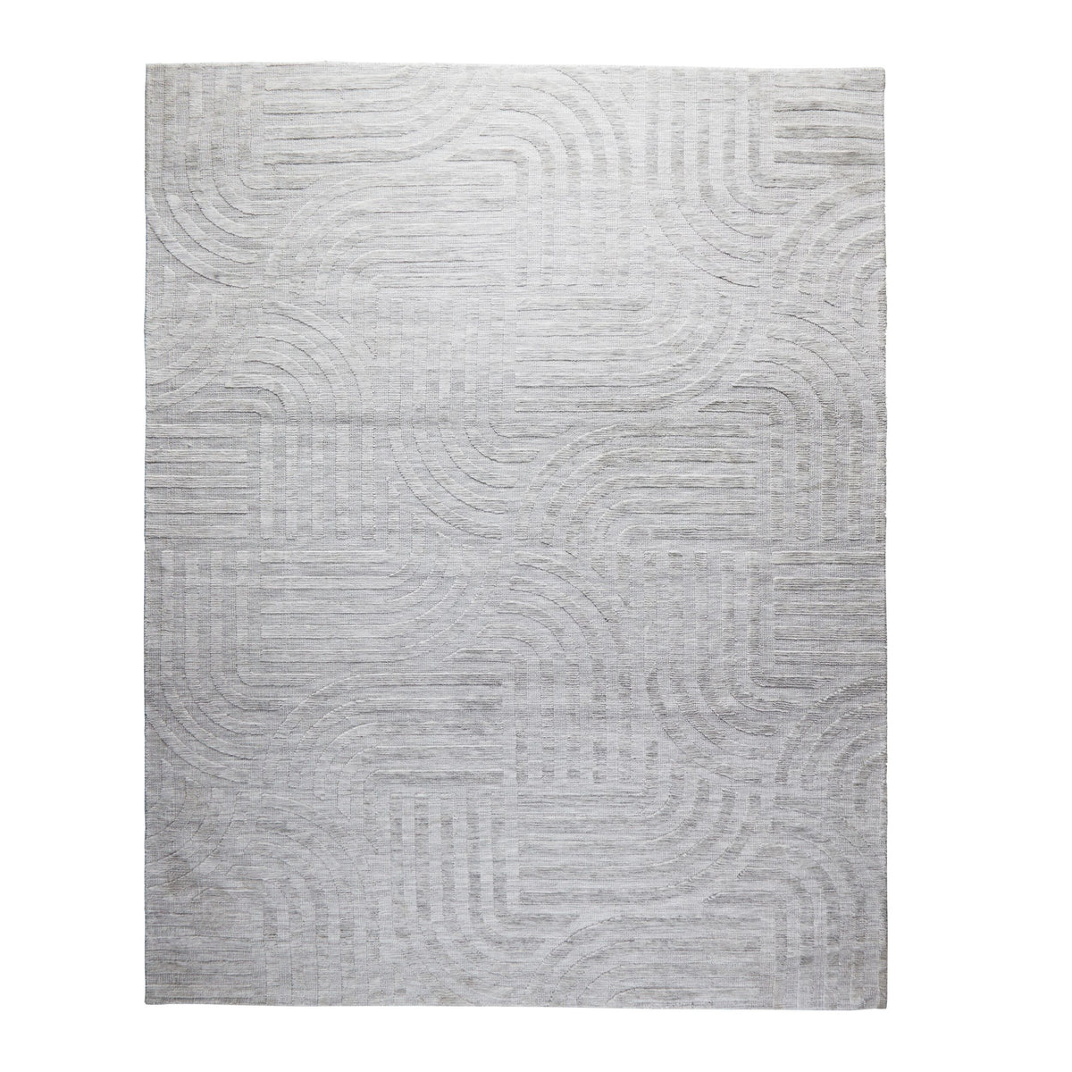 The Tufted Teal Jules Rug 300x240cm features a subtle geometric pattern of curved and straight lines, bringing understated Mid-Century style to any space.