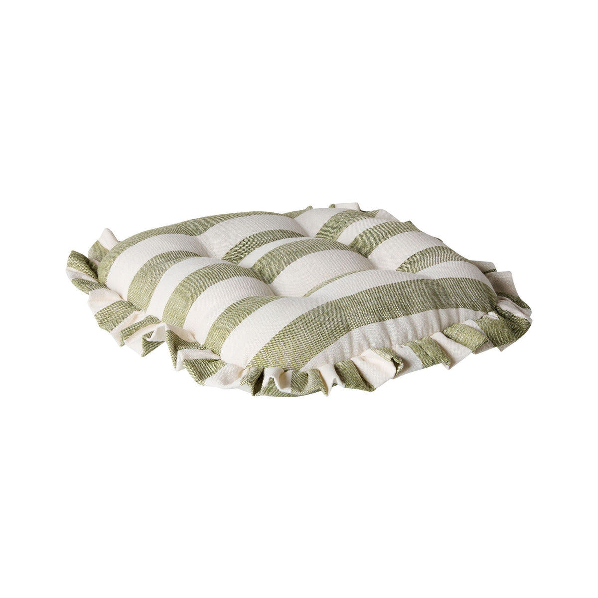 Marais Block Stripe Ruffle Seat Cushion Olive