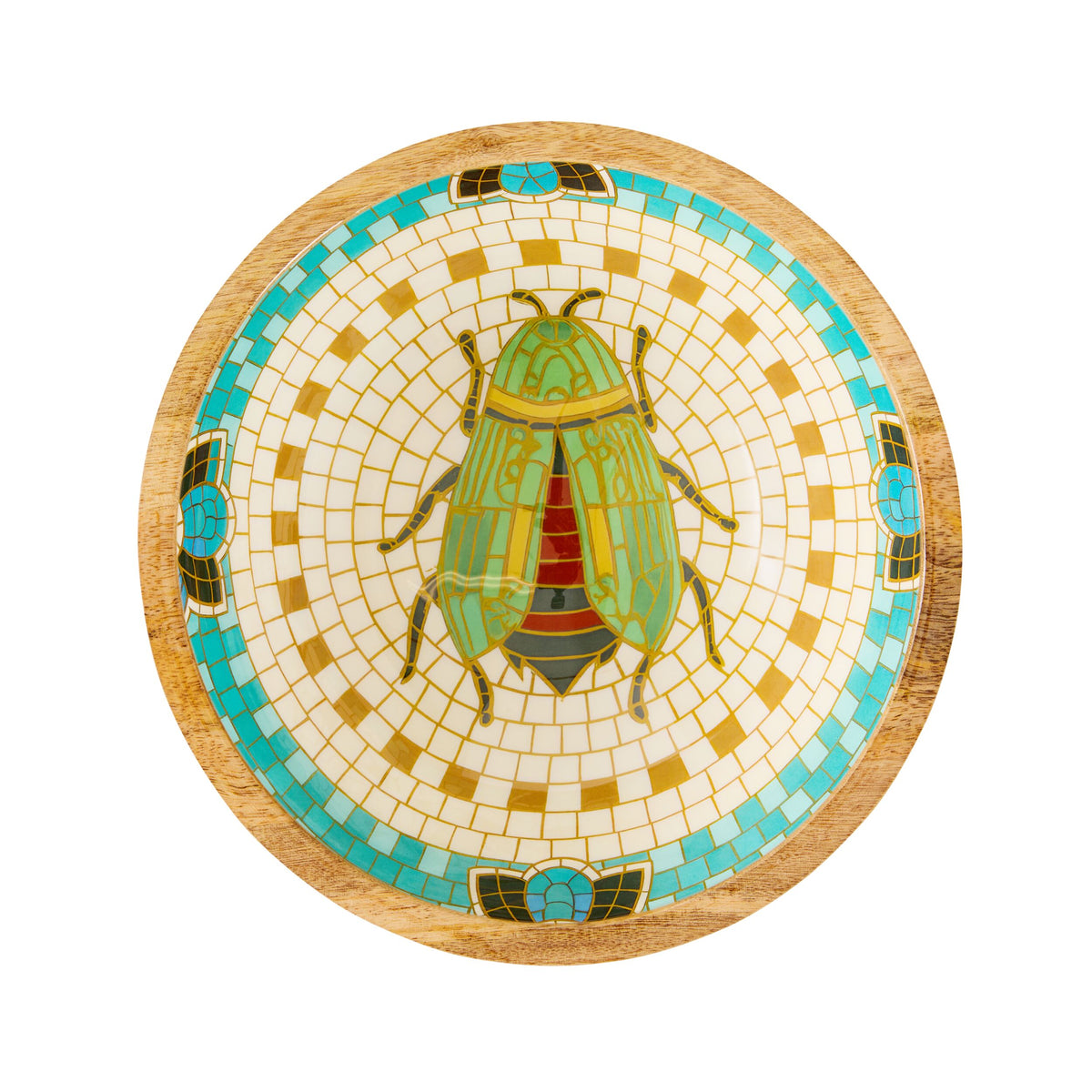 Mystic Scarab Mango Wood Round Bowl 23.5cm