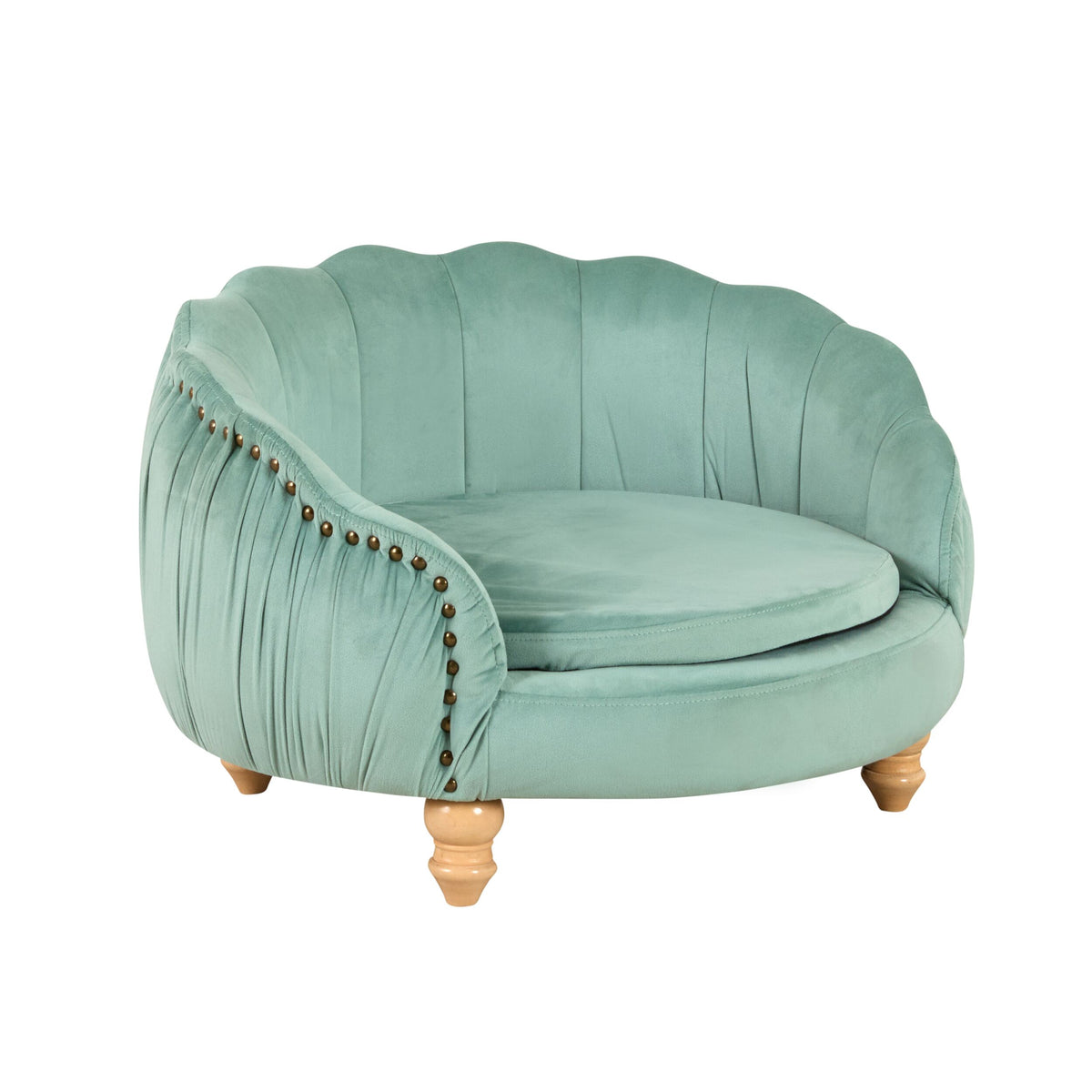 Antoinette Rouched Velvet Pet Bed Seafoam