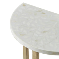 Bone Inlay Half Moon Side Table Beige with Gold Frame 44cm